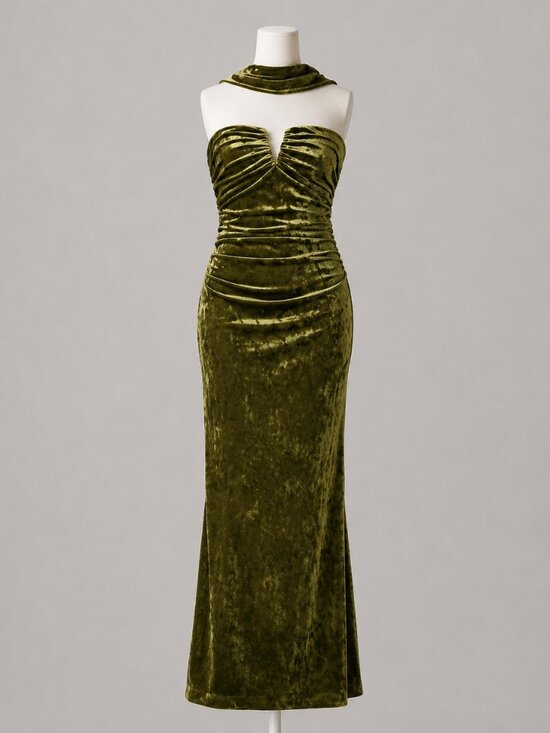 Zara Dresses & Skirts - Zara Velvet Olive Green Strapless Maxi Dress Size Small Formal Wedding Guest